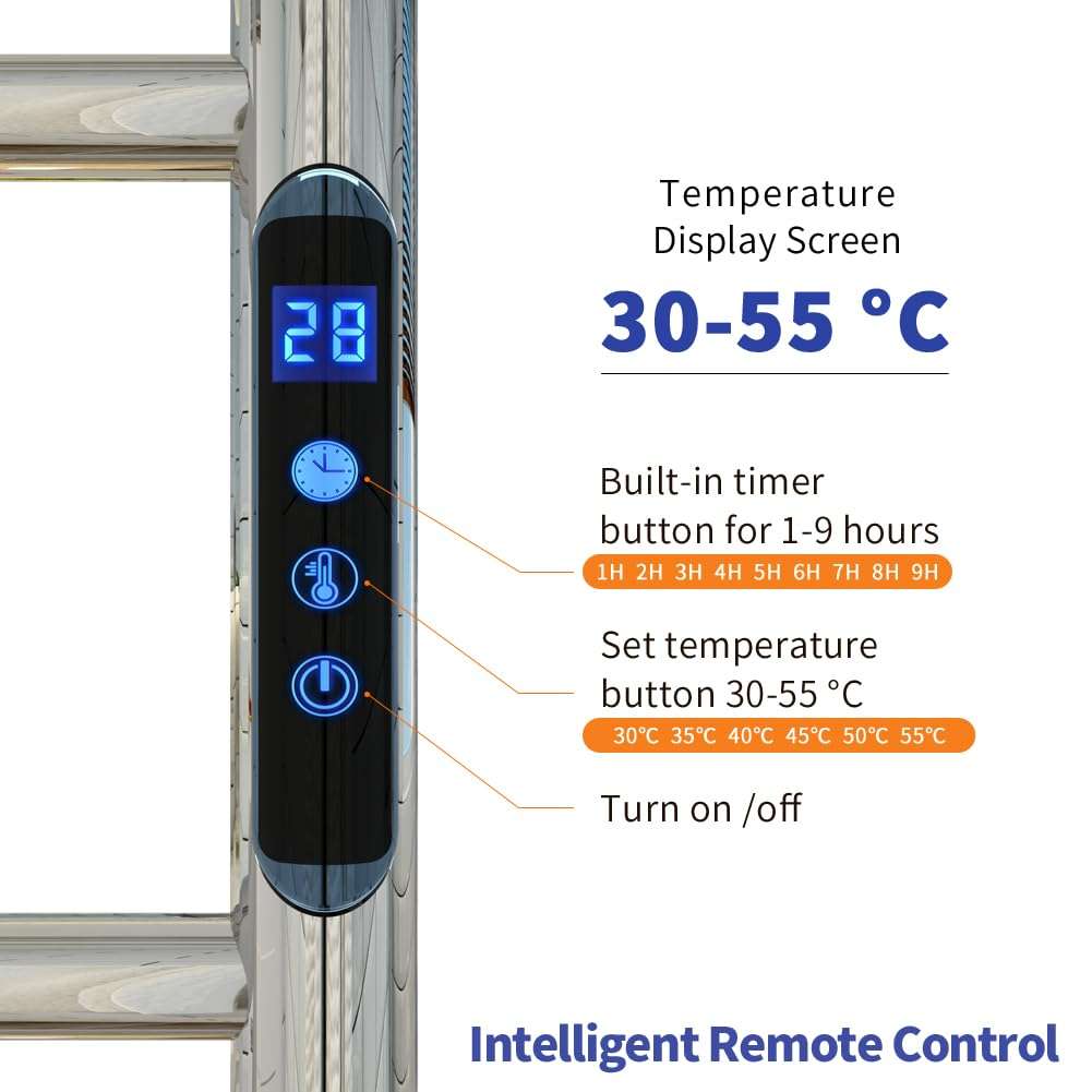 KWW Heated Towel Rack, Remote Control with APP Tuya, Towel Warmer with Timer, Wall Mounted Hot Towel Warmer for Bathroom (Polished, 7Bars) 5