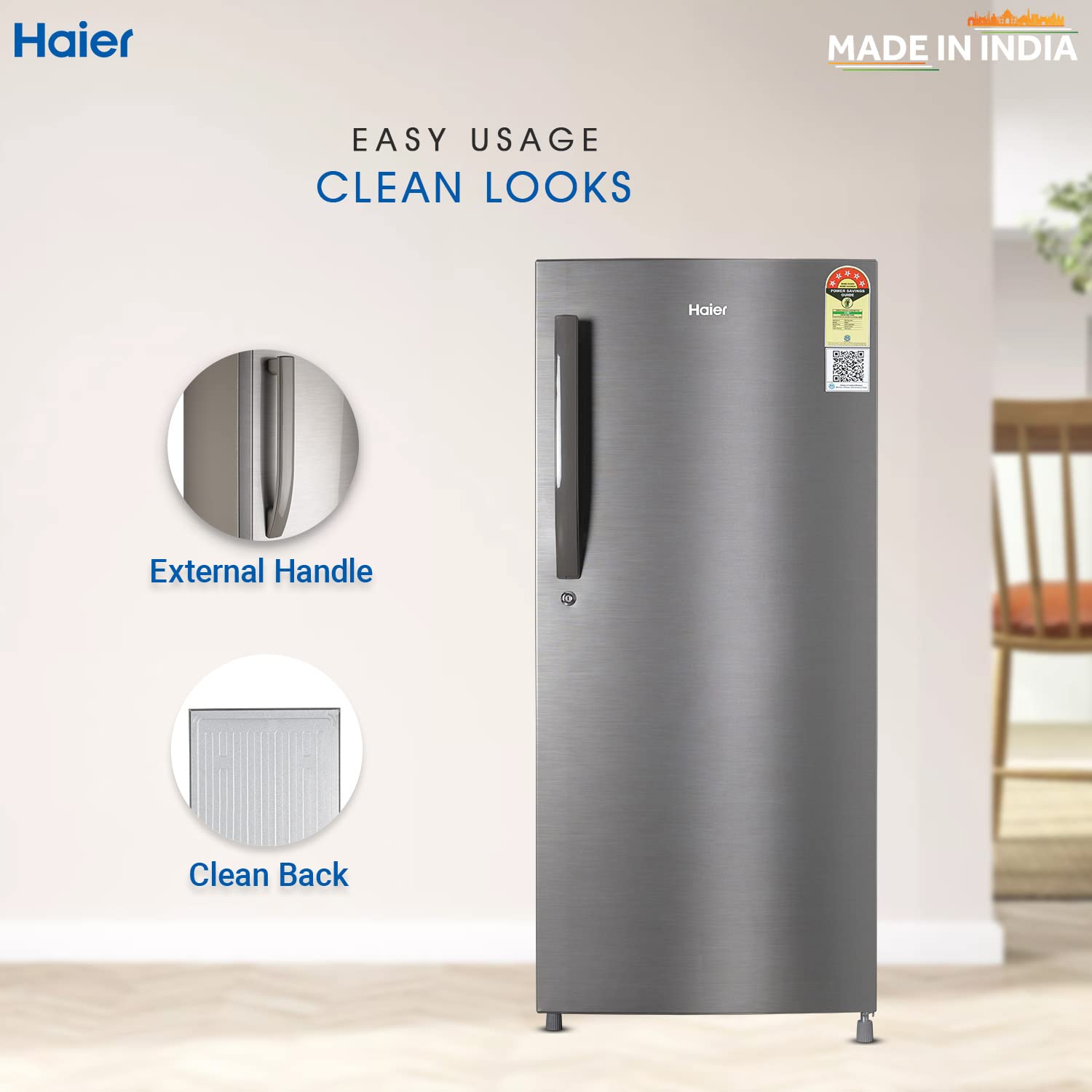 Haier 190 L 5 Star Direct Cool Single Door Refrigerator Appliance (2023 Model, HED-205DS-P, Dazzle Steel) 3