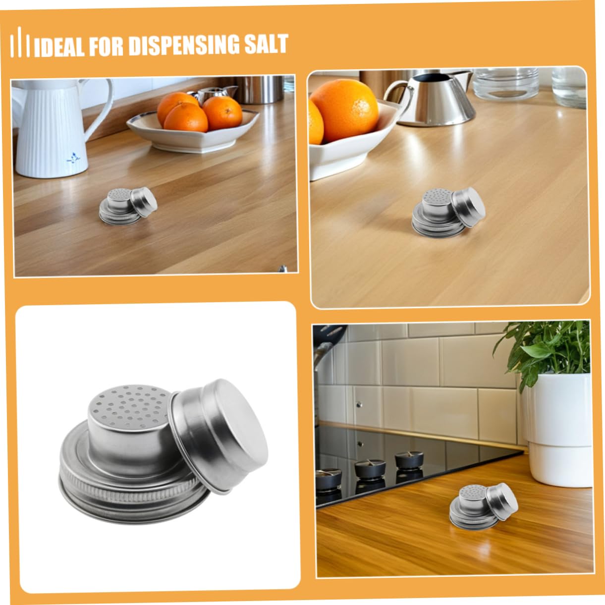 Veemoon 304 Stainless Steel Mason Jar Dusting Lids Spice Dispenser Lids Silicone Gasket for Canning Jars 4