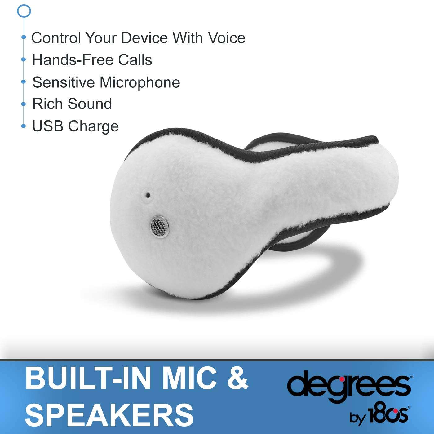 180s Degree Womens Bluetooth Ear Warmer with Built-in Mic & Hi-Definition Speakers - Adjustable Size, Snow White 5