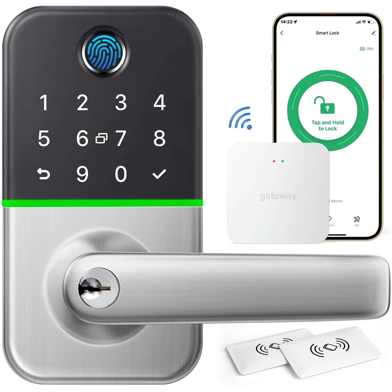 Wifi Smart Door Lock with Handle: Keyless Entry Door Lock Include Tuya Gateway, Wifi Door Handle Smart Lock, Remote Control Digital Lock for Front Door Anywhere, Compatible with Alexa to Voice Control 1