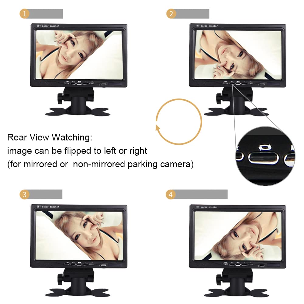 7 inch Rearview Car LCD Monitor, Buyee Portable 7" TFT LCD Digital with HD Full Color Wide Screen for Car Rear View Backup Camera 4