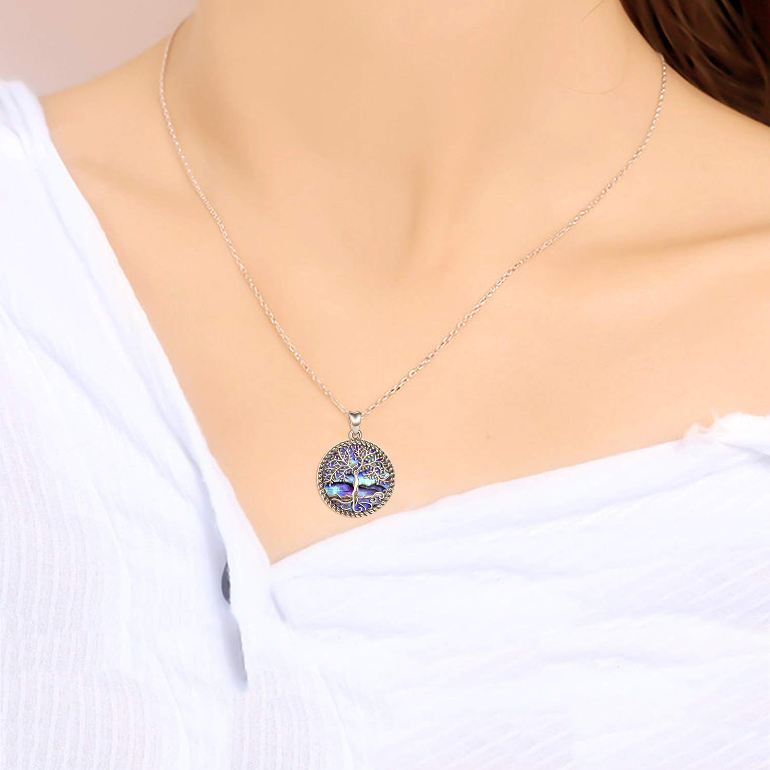 ONEFINITY Tree of Life Jewelry Set Sterling Silver Tree of Life Necklace Abalone Shell Tree of Life Earrings Bracelet for Women Jewelry 6