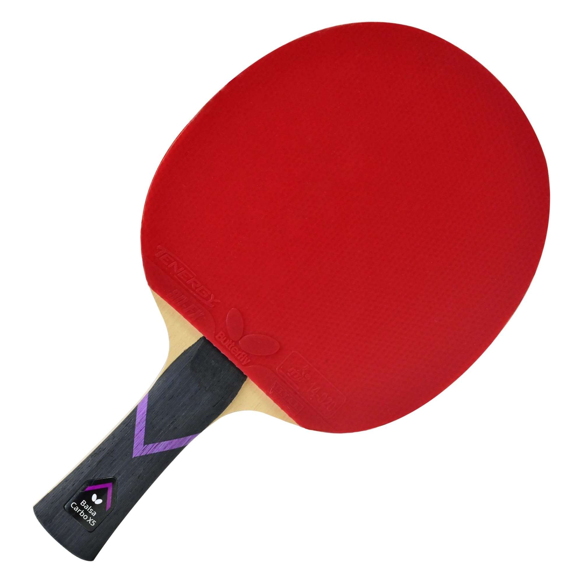Butterfly Balsa Carbo X5 Pro-Line Table Tennis Racket - ITTF Professional Ping Pong Paddle – Carbon Blade Assembled with Tenergy 80 FX 2.1mm Red and Black Table Tennis Rubber 4