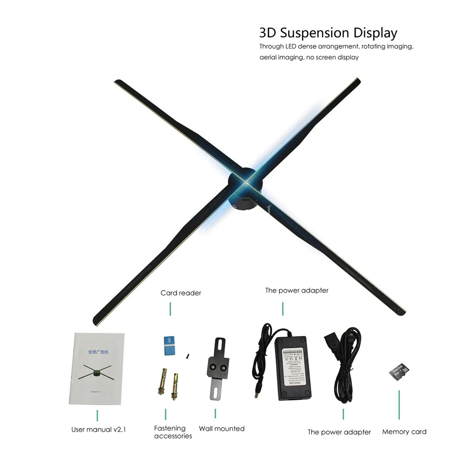 ONECM 3D Hologram Fan 84cm WiFi 3D Hologram Projector Light Advertising Display LED Fan Holographic Lmaging Lamp 3D Remote Hologram Player LED Advertising Display Fan 4