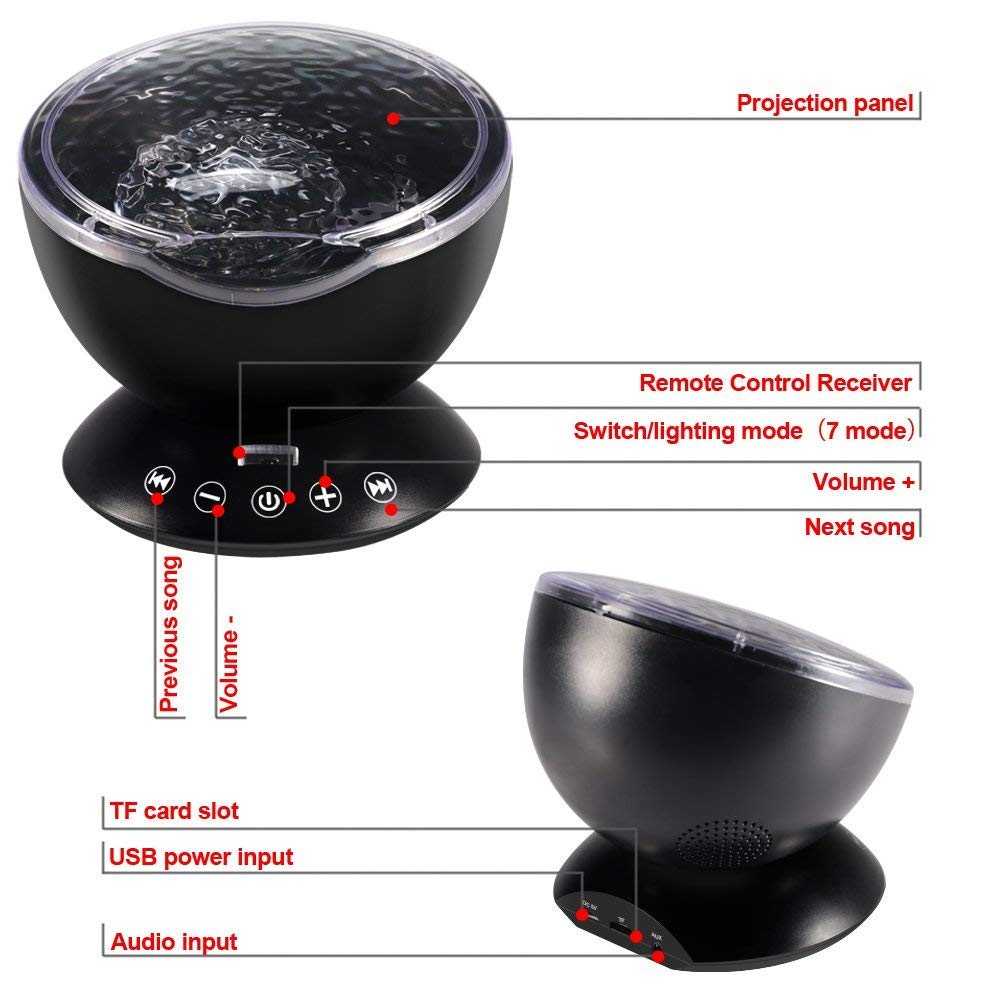 Sisliya Ocean Wave Projector, 12 LED Night Light Lamp with Adjustable Light Remote Timer 7 Lighting Modes Speaker Music Light Night Projector for Baby Kids Adults Bedroom Sleep Gift 6