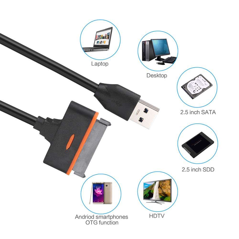 USB 3.0 to Adapter Cable for 2.5" SSD/HDD Drives USB3.0 to SATA3.0 External Converter Cable 3