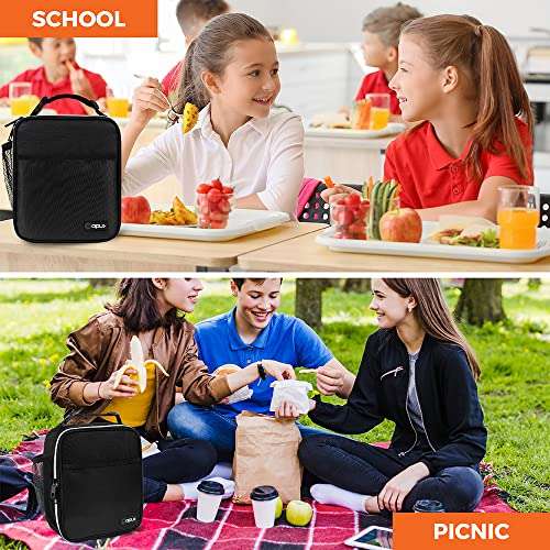 opux Premium Insulated Lunch Box, Soft School Lunch Bag for Kids Boys Girls, Leakproof Small Lunch Pail Men Women Work, Reusable Compact Cooler Tote Lunchbox for Office Adult, Black 6
