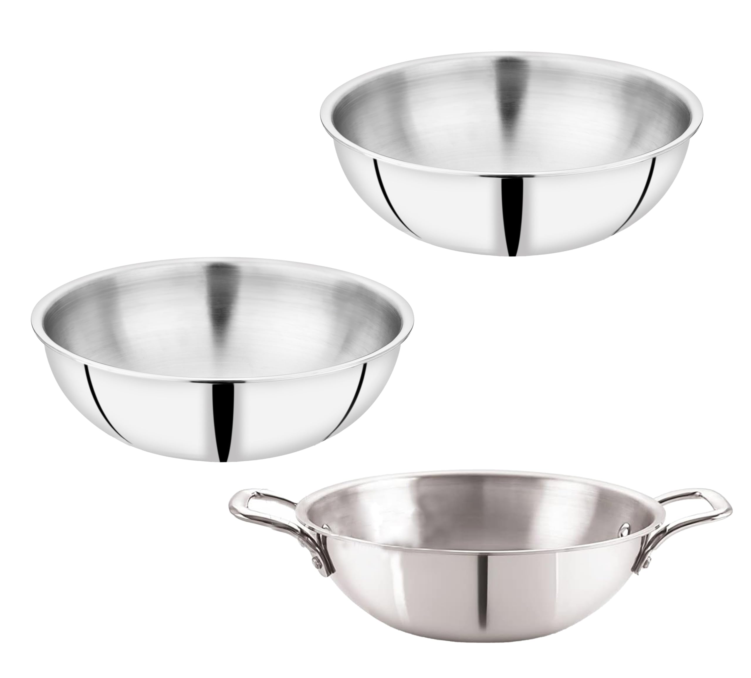 NIRLON Plus Triply Stainless Steel Cookware Combo Set|Kadhai 20cm-1.6Ltr|Tasla 20cm-1.6Ltr|Tasla 22cm-2Ltr|Safe to Use|Metal Spatula Friendly(Induction and Gas Stove Friendly)