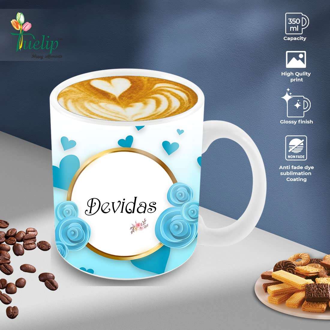 Tovaih Printed Design of Name Devidas Ceramic Coffee Mug, Birthday Gift, Name Coffee Mug, Tea & Coffee Cups - 350 ML 5