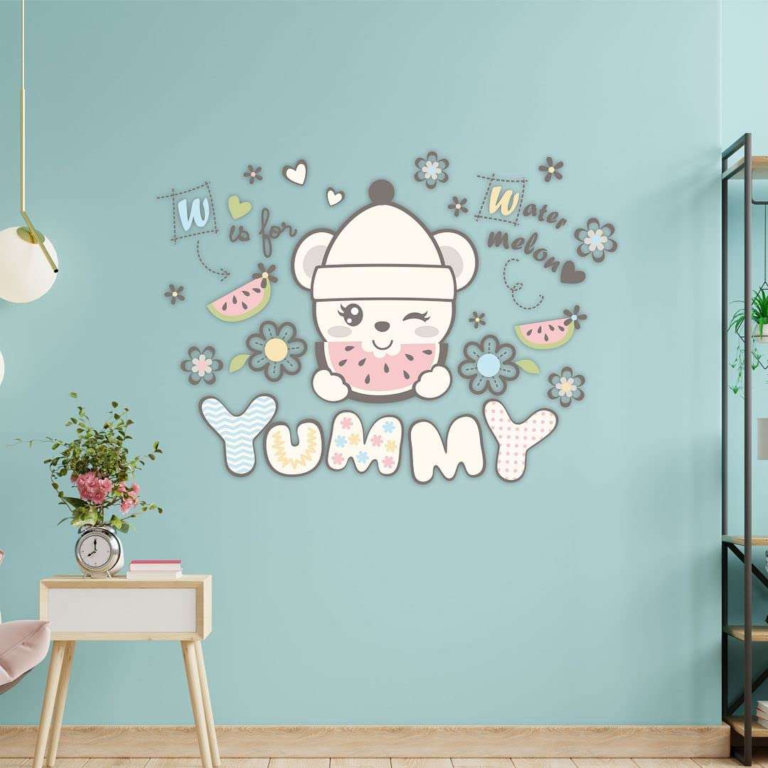 KREEPO Yummy Water Melon with Cute Teddy Self-Adhesive PVC Vinyl Wall Sticker for Wall Decor Size(45cm x 60cm)_kr17 6