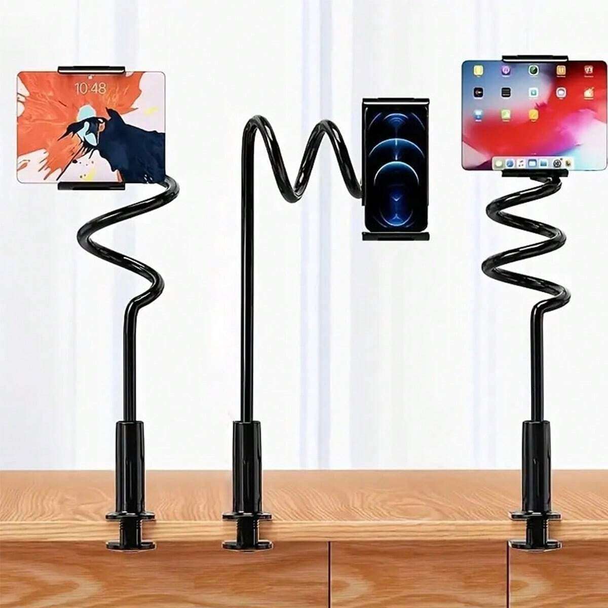 JAZLOG Mobile Phone & Tablet Stand - Slouchy Stand Bedside Clip - Universal Mobile Phone Tablet Support - Fixed Clip Long Flexible 360 Clip Universal Desktop Tablet Cell Phone Holder 6