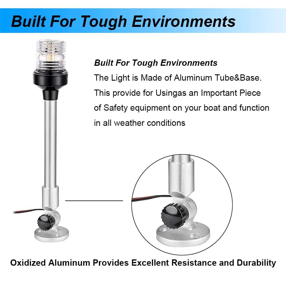 LYCAEA 24 inch 3 Nautical Mile Navigation Anchor Lights All Round 360° White LED With Aluminum Base and Tube, Extra LED Bulb Included, 12-24V 5