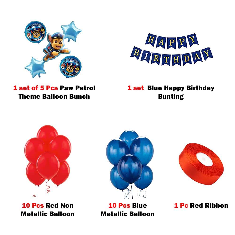 CherishX.com Paw Patrol Theme Kids Birthday decoration Items - Pack of 27 Pcs - Paw Patrol theme balloons, Happy Birthday Banner, Metallic and Non Metallic Balloons 3