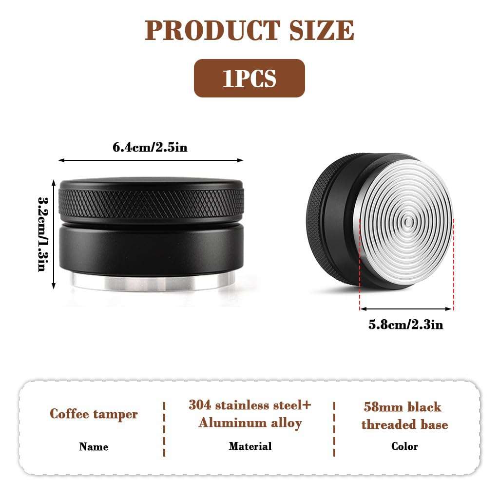 Supvox® Stainless Espresso Tamper 58mm 304 Stainless Coffee Distributor, Stylish Spiral Groove Pattern, Anti-Slip Diamond Texture Trim, Coffee Hand Leveler Tamper Espresso 3