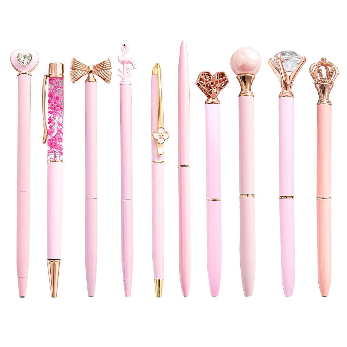 SIPLIV 10 Pcs Metallic Ballpoint Pens Set Crystal Diamond Glitter Pens for Journaling Black Ink Pretty Cute Fancy Stationery Gifts for Women Girls Home Office Desk, Pink 1