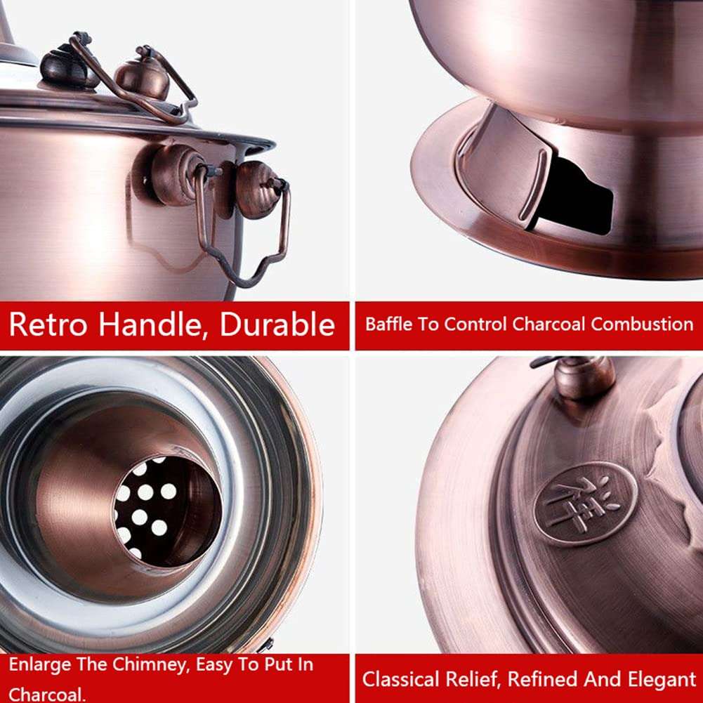 Traditional Chinese Copper Hot Pot,Vintage Shabu Pot,Vintage Copper Hot Pot Charcoal Shabu Shabu Hot Pot Pan Stainless Steel Chinese Cooker Traditional Soup Pot Cookware with Chimney for Home Party Re 5