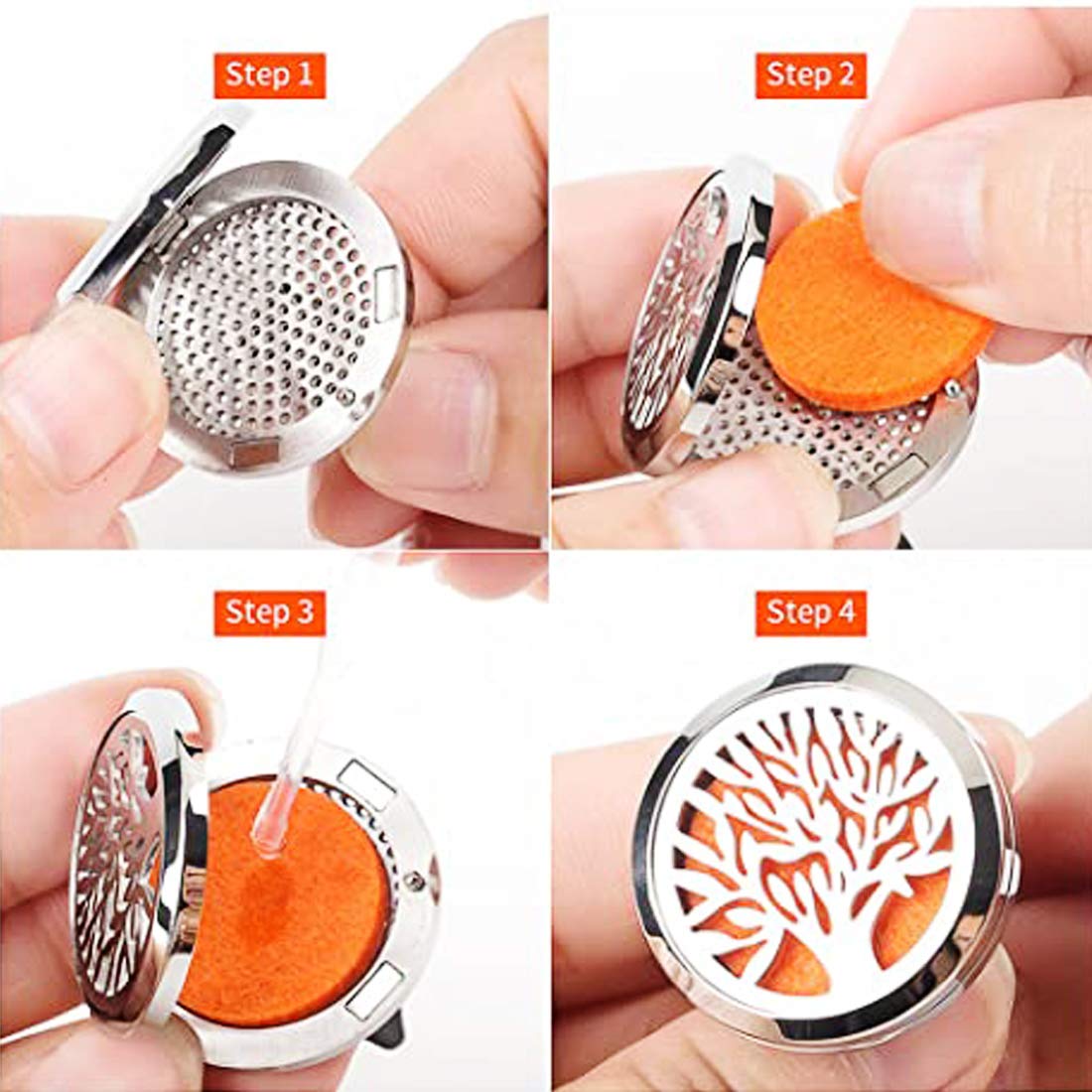 JAOYU Aromatherapy Car Diffuser Vent Clip - Essential Oil Car Diffuser Stainless Steel Locket with 8Pcs Felt Pads 4
