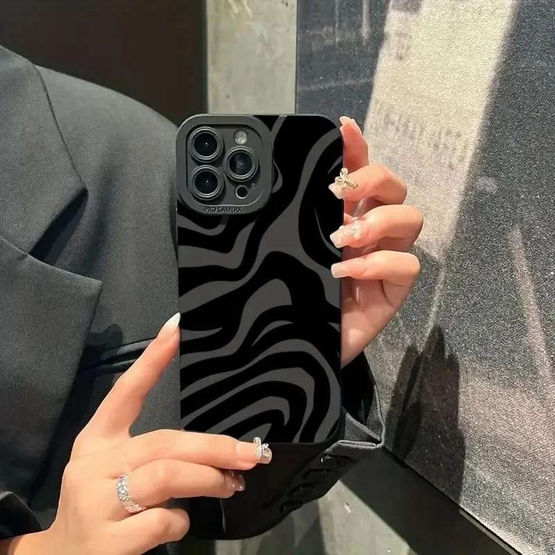 Wave Pattern Case For iPhone 12 Pro Max - Black Silicone Phone Case iPhone 13, 14, 15 Pro Max, XS, XR, X, 7, 8 Plus, SE 2020, 13 Mini - Protective Pouch For iPhone - Shockproof, Anti Fingerprint, Gift 3