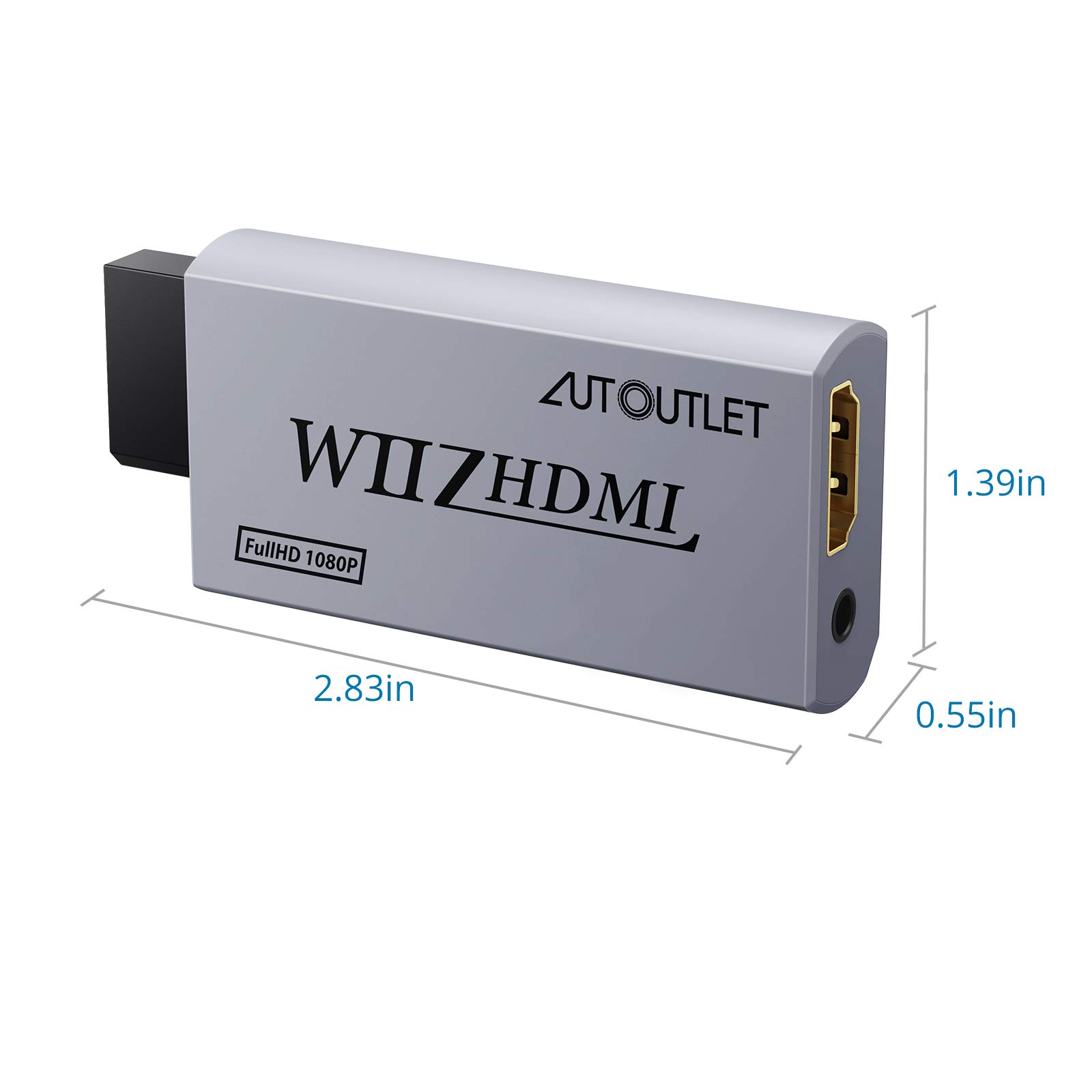 AUTOUTLET Wii to Hdmi Converter Output Video Audio Adapter, with 1M HDMI Cable Wii2HDMI 3.5mm Audio Video Output Supports 720/1080P All Wii Display Modes Compatible with Wii/Wii U 3