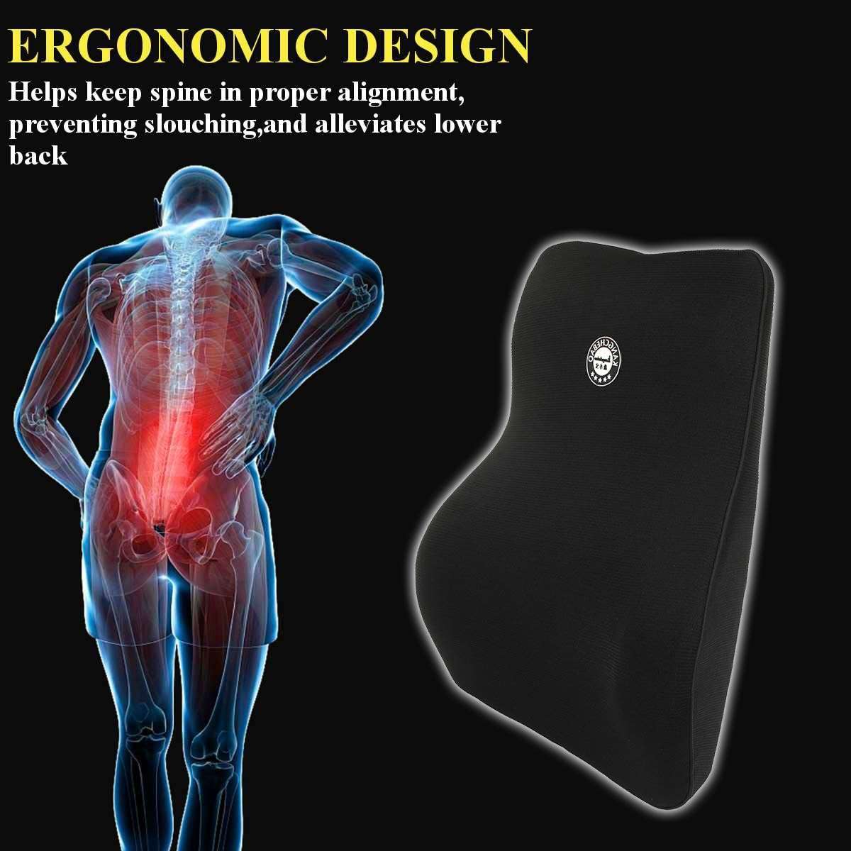 Oshotto Air Fabric Lumbar Support for Office Chair | Back Pillow for Car | Memory Foam Orthopedic Cushion - Provides Low Back Support (Black) 3