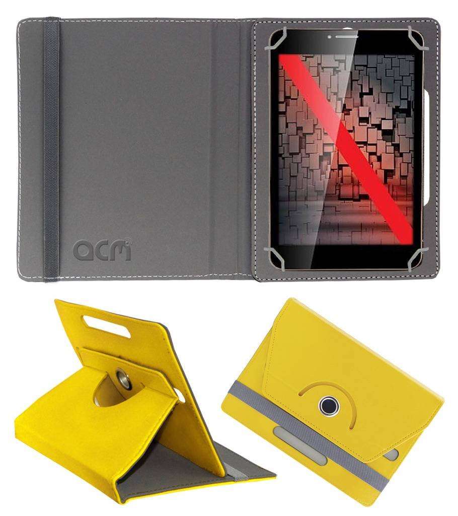 Acm Rotating Leather Flip Case Compatible with Iball Slide 3g 6095 Q700 Cover Stand Yellow 1