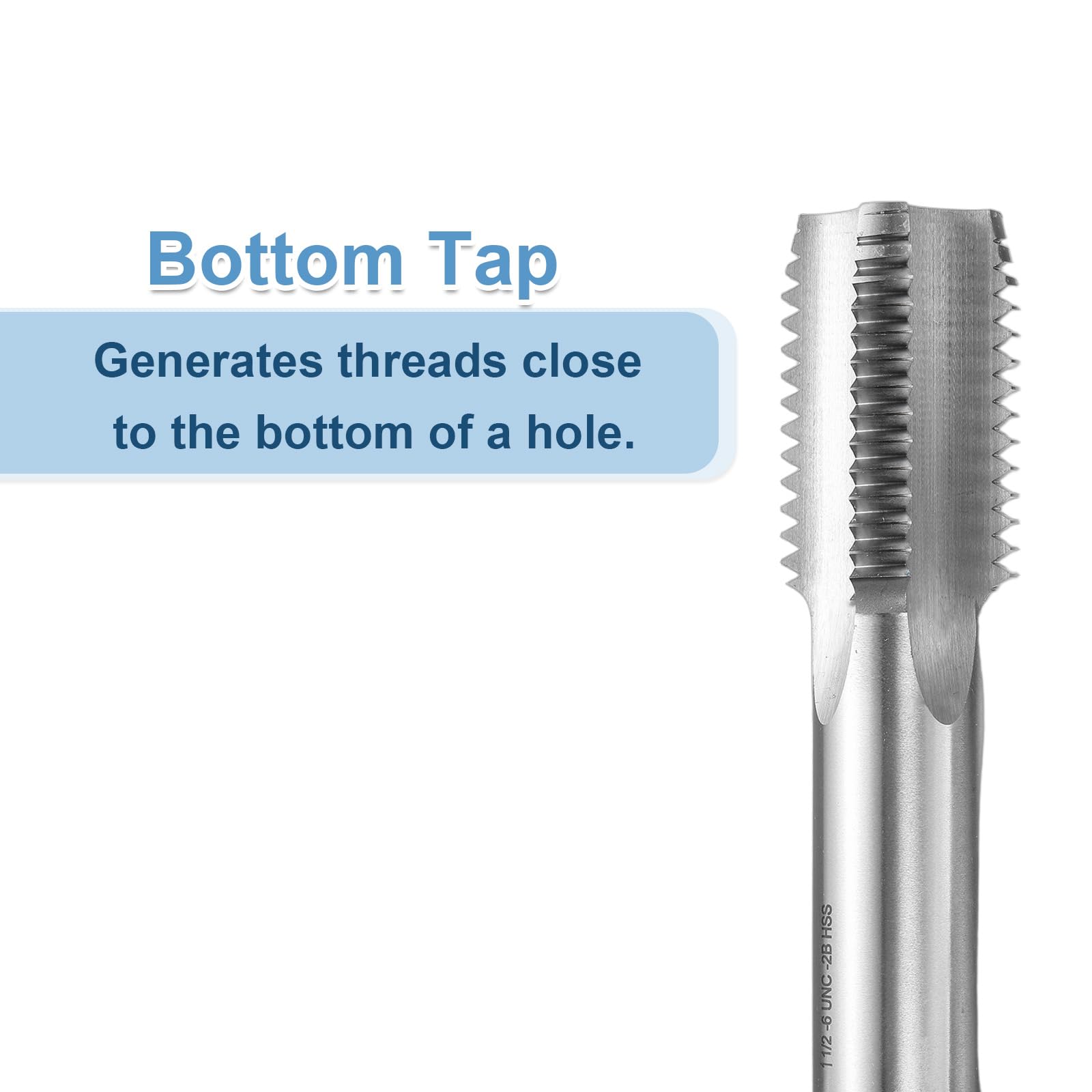 uxcell Hand Bottom Tap 1-1/2-6 UNC 2B Thread Bottoming Style Threading Taps High Speed Steel HSS6542 Straight Flutes Screw Tapping Tool 4