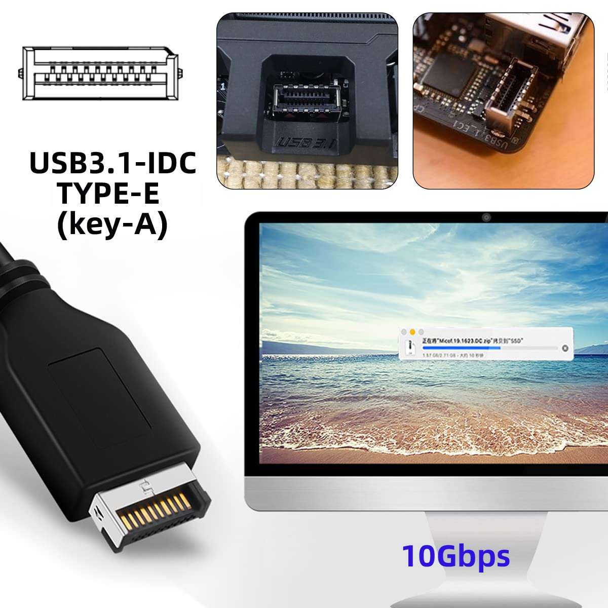 CY 10Gbps USB3.0 Motherboard 19/20Pin & Type-E to USB-C Type-C & USB 3.0 Dual Ports Female PCI-E Back Panel 5Gbps Cable 6