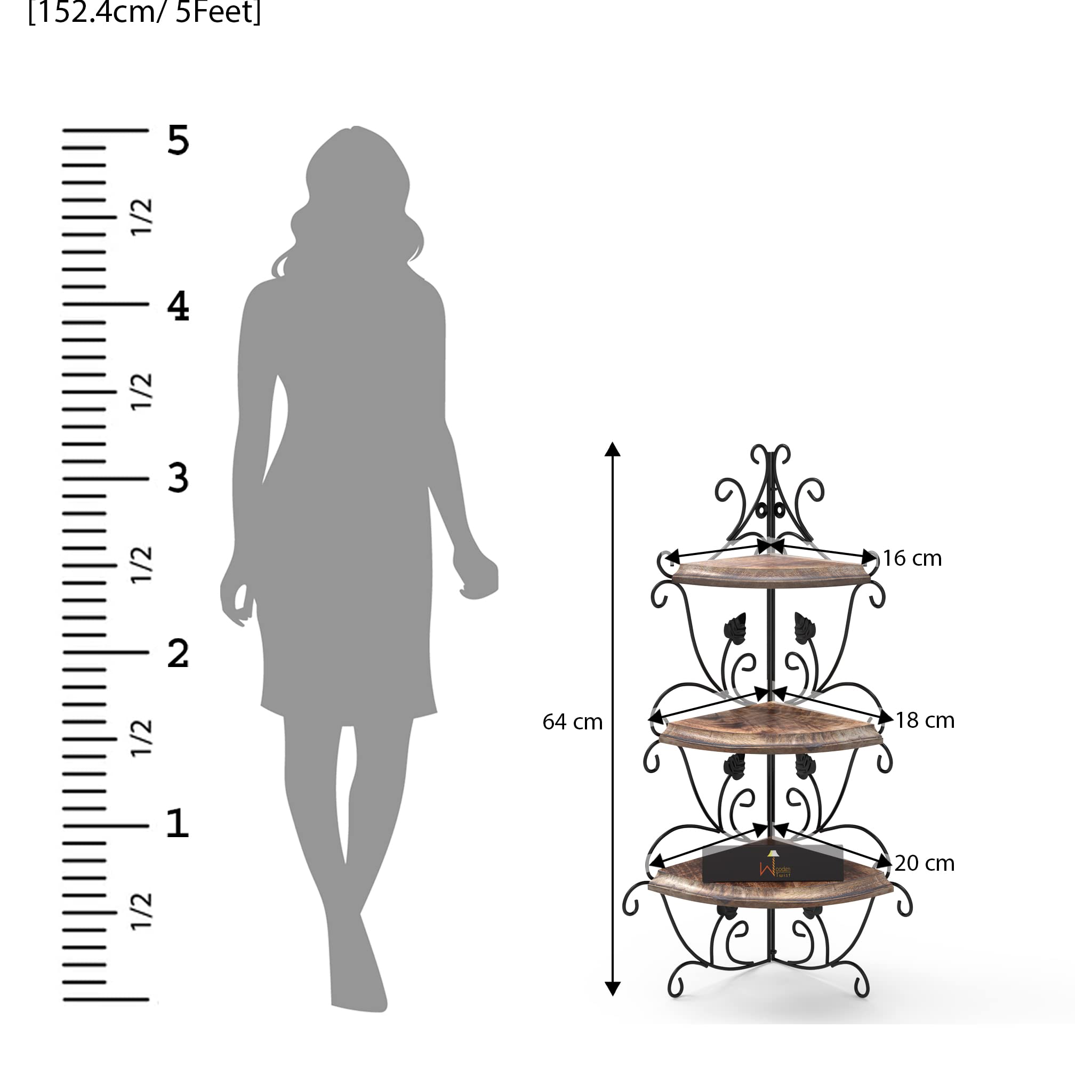 Onlineshoppee Wooden & Iron Corner Rack Home Decor Corner Shelves (Antique) 6