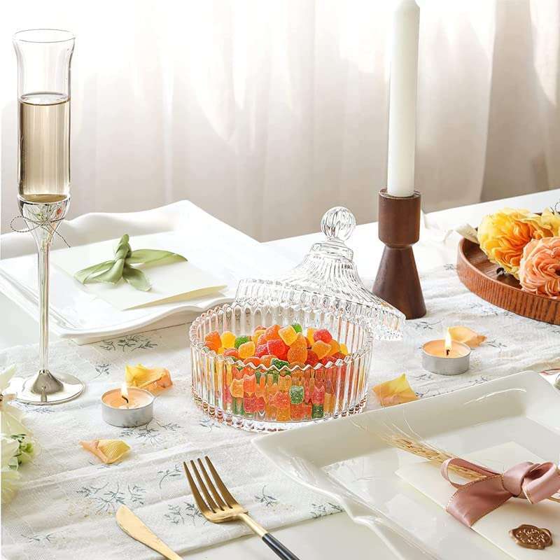 Dukanwala Enterprise Stylish Crystal Glass Container Jar with Lid | Kitchen Storage Glass Jar for Candy, Cookies, Nuts & Dry fruits (320 Ml | Pack of 1) 6