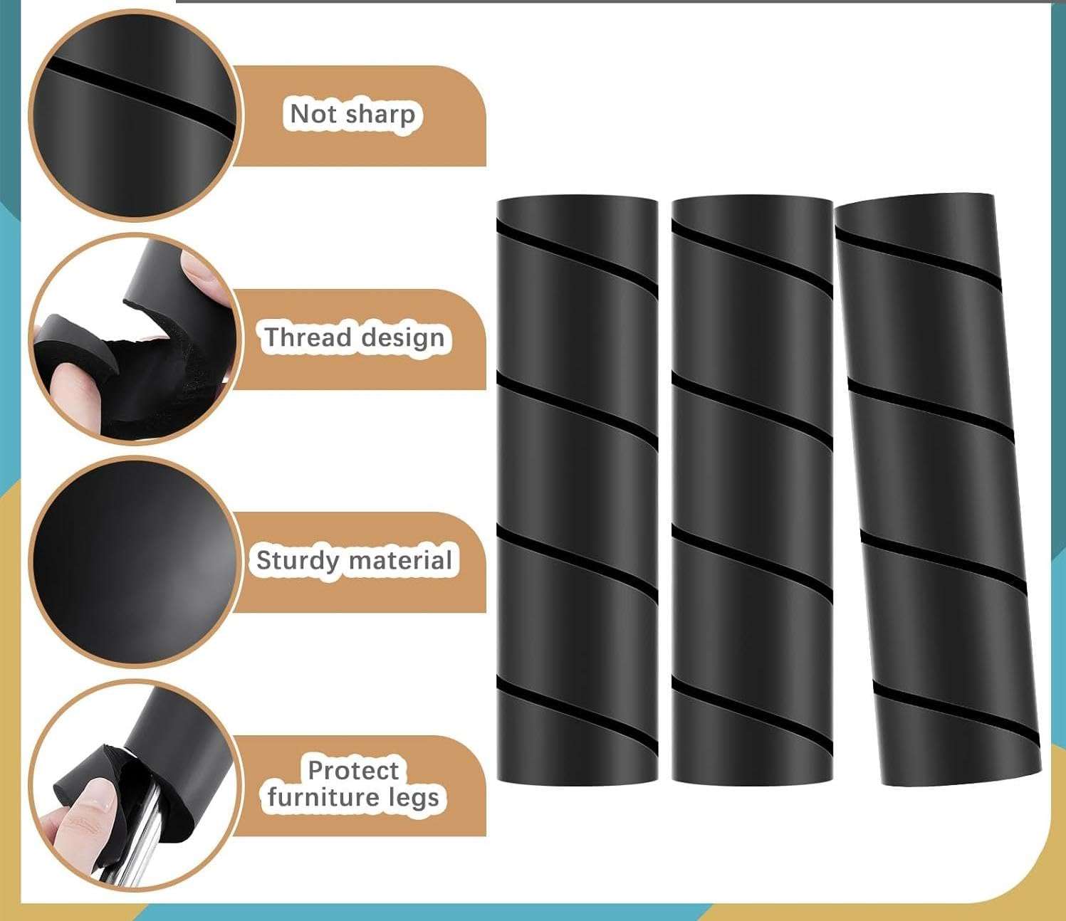 4 Pcs Bed Frame Toe Protectors 6" Bed Frame Leg Covers Feet Protectors to Keep Your Toes from Hard Furniture Legs Corner Guards, No Adhesive or Glue (Black) 4