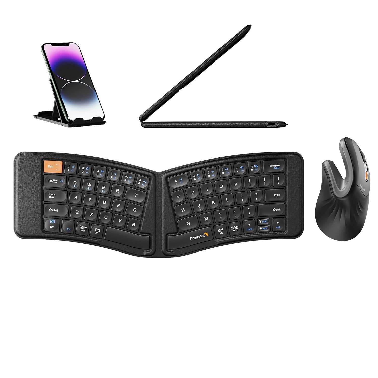 ProtoArc XK03 Ergonomic Foldable Keyboard and Rechargeable Ergonomic Vertical Mouse Gray 1