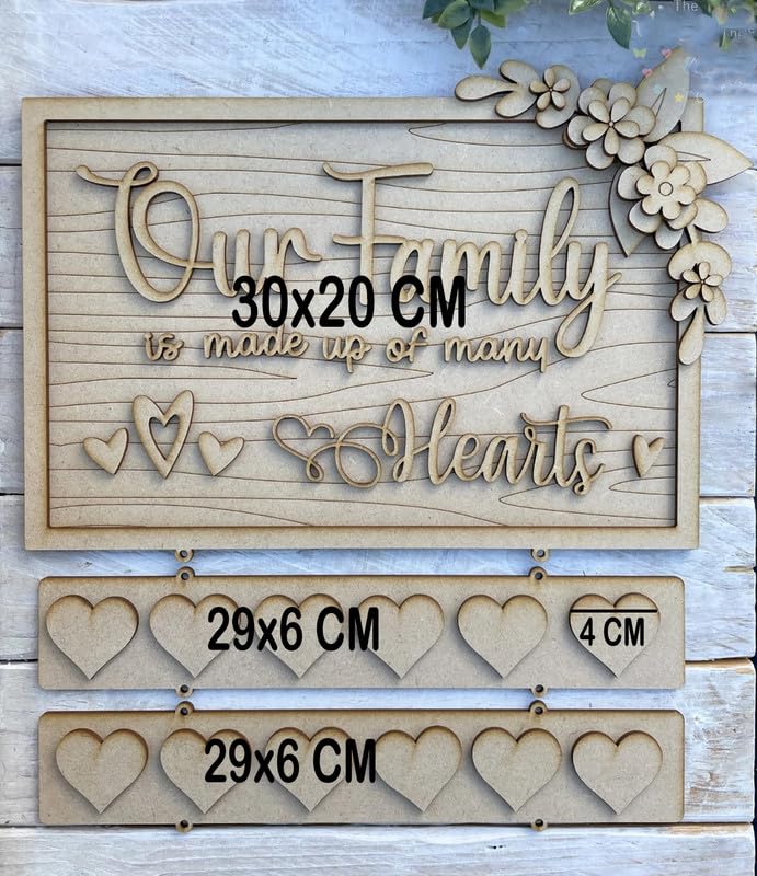 Cliths DIY Layered MDF Craft Kit Family Sign with Hearts, Our Family is Made up of Many Hearts, Ideal Gift for Parents, DIY Family Decor, MDF Craft Kit for Home Decoration 4