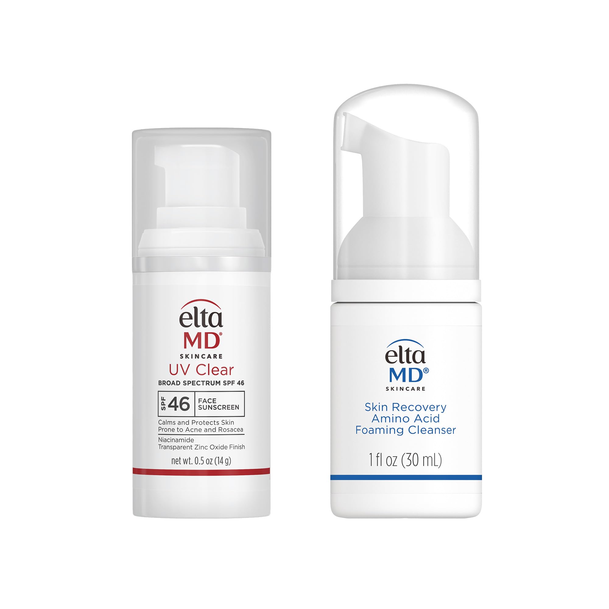 Bundle of EltaMD UV Clear Face Sunscreen SPF 46, Oil Free Sunscreen, 0.5 oz + EltaMD Skin Recovery Amino Acid Foaming Facial Cleanser, 1.0 Fl Oz
