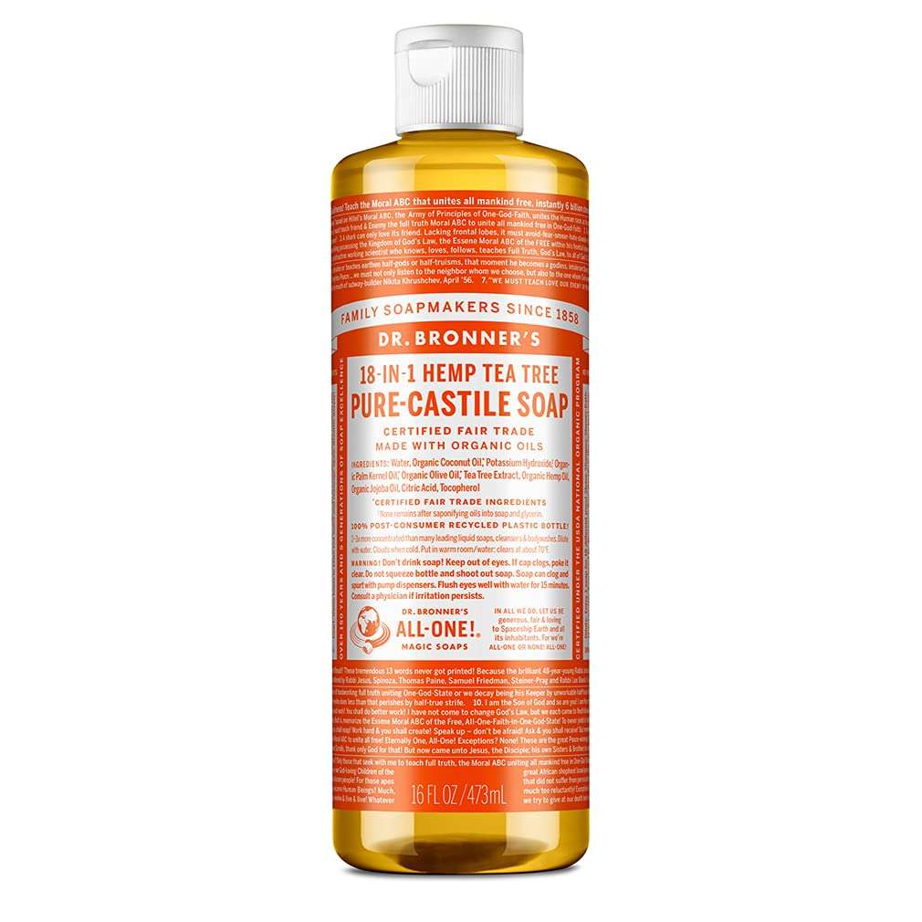 Dr. Bronner’s - Pure-Castile Liquid Soap (Tea Tree, 16 ounce) - Made with Organic Oils, 18-in-1 Uses: Acne-Prone Skin, Dandruff, Laundry, Pets and Dishes, Concentrated, Vegan, Non-GMO 1