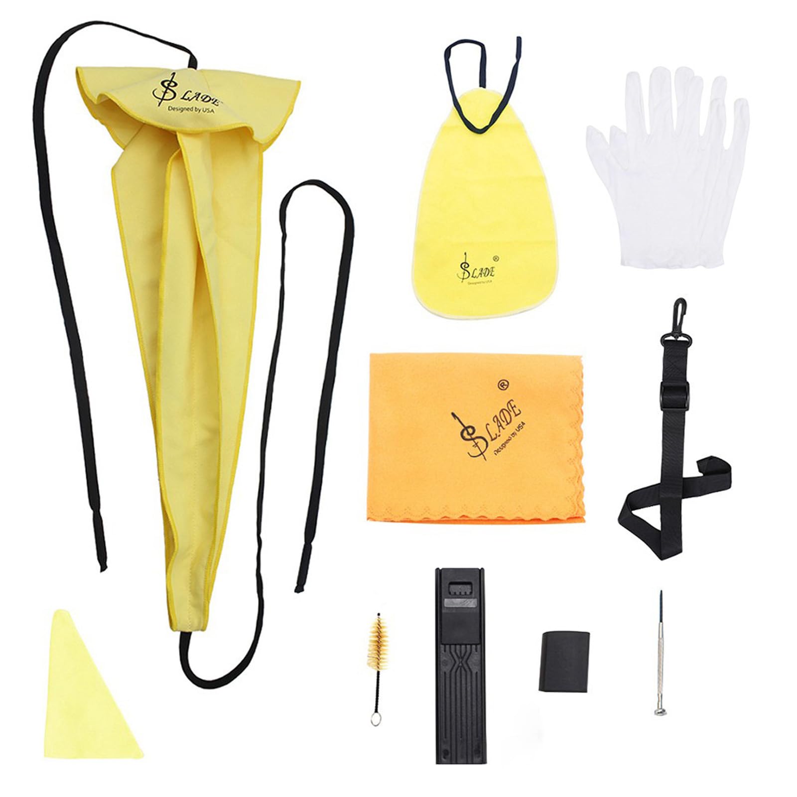 Alto Tenor Soprano Saxophone Cleaning Cloth Kit, Sax Microfiber Cleaning Cotton Cloth with Reed Case & Mouthpiece Brush & Gloves & Neck Strap, Wind Woodwind Clarinet Flute Trumpet Clean Care Swab 1