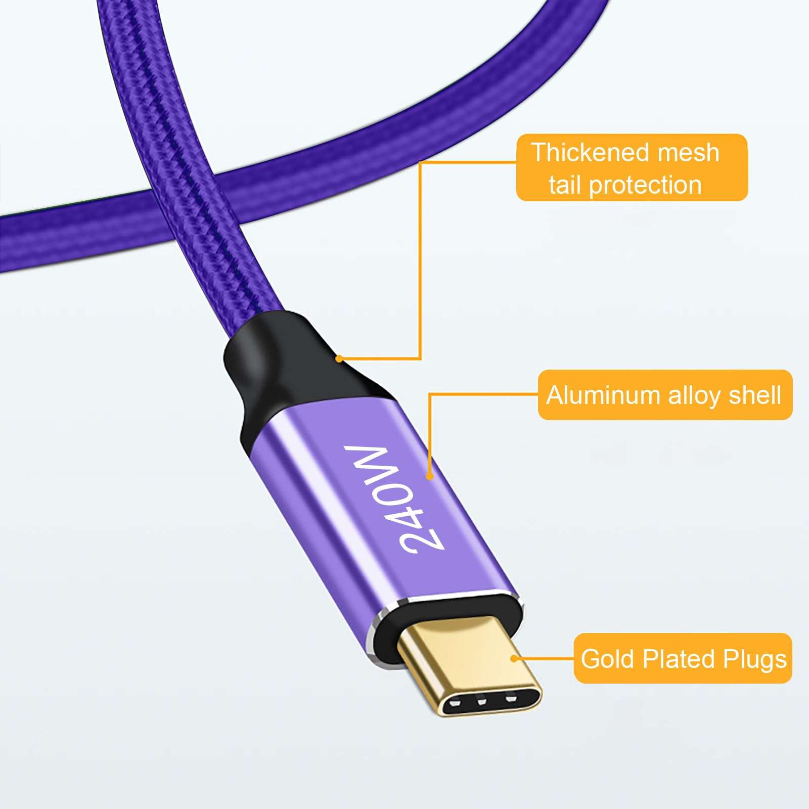 Single Right 240W USB-C to USB-C Cable 15FT Purple, Super Fast Charging Type-C to Type-C Charger Cable Braided Compatible with MacBook Pro/Air, iPad Pro,Samsung Galaxy S23/S22,PS5/PS4,Switch,Laptops 6