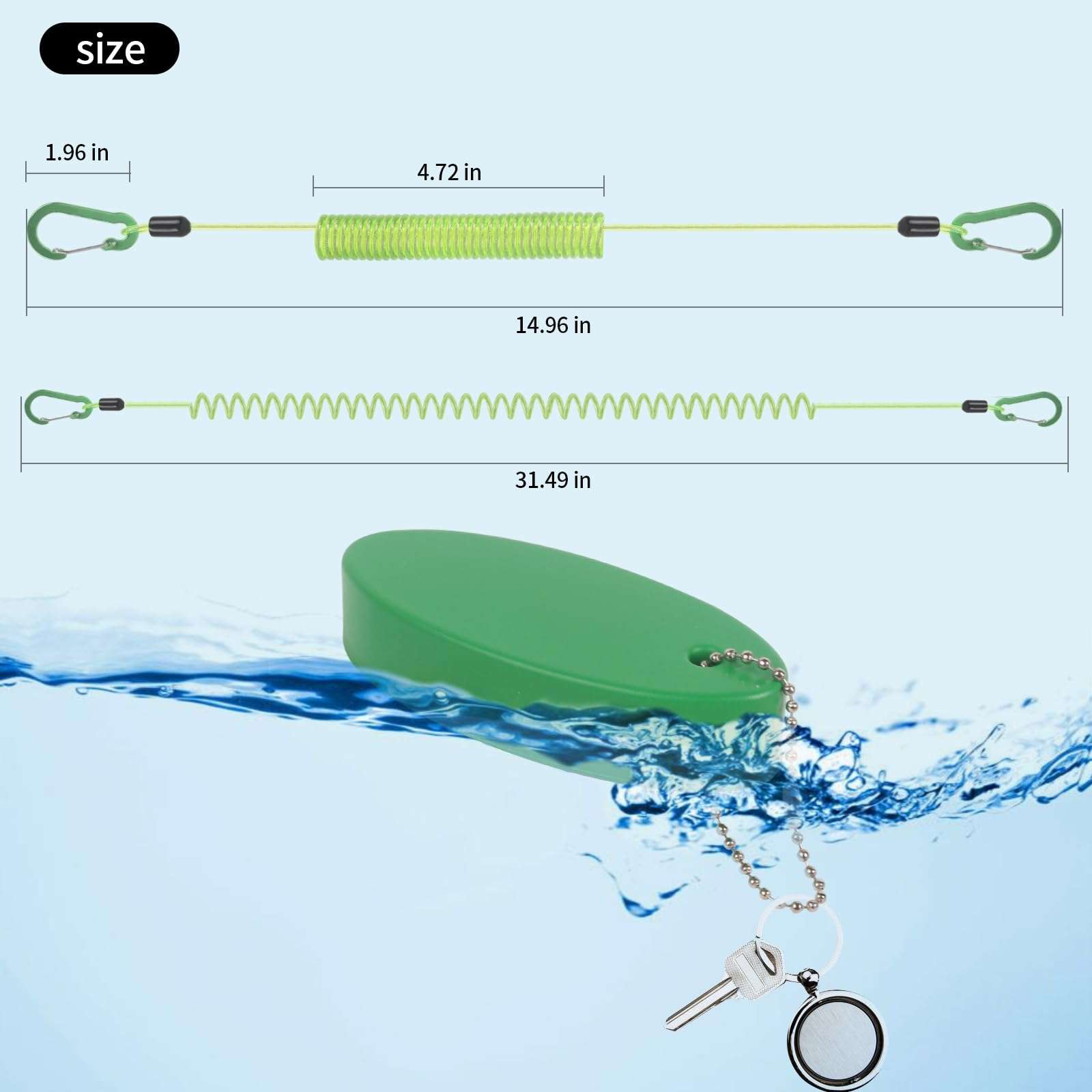 Vefungyan Fishing Pole Safety Tether Lanyard: Heavy Duty Kayak Paddle Leash Retractable and tie Strap Float Keychain for Paddle Board (Green) 3