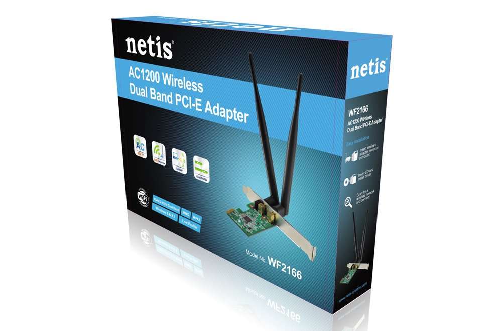 Netis WF2166 Wireless AC1200 Long-Range PCI-Express Adapter, Low Profile Bracket Included, 5dBi High Gain Antenna 2
