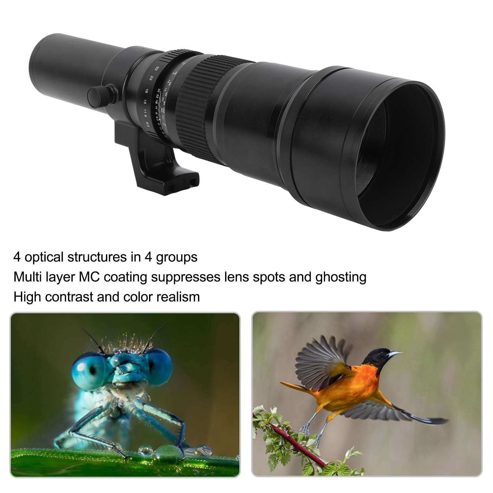 500mm F6.3 Fixed Focus Telephoto Lens, Manual Prime Focus Telephoto Lens with T2 AI Adapter Ring, for Nikon DSLR Cameras Astronomical Scope Telescope Photography (Black) 4