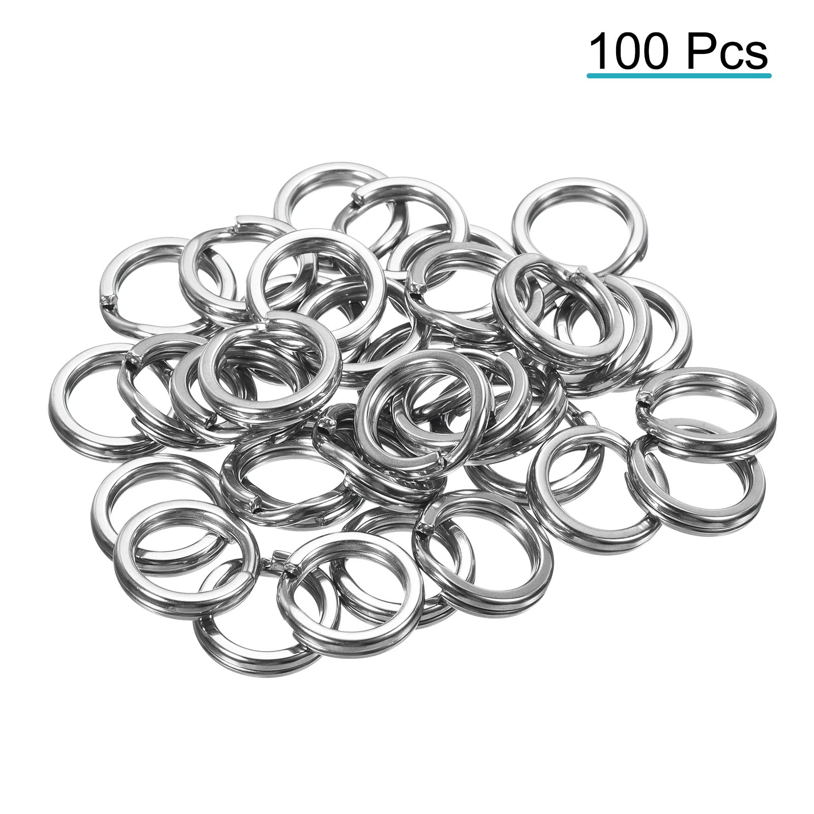 100Pcs Stainless Steel Split Rings, Double-Layer Flattening Ring Lure Bait Circle, 25-350LB Saltwater Freshwater Line Lure Connectors Double Snap Super Strong Solid Circle Tackle Leader Fishing 5
