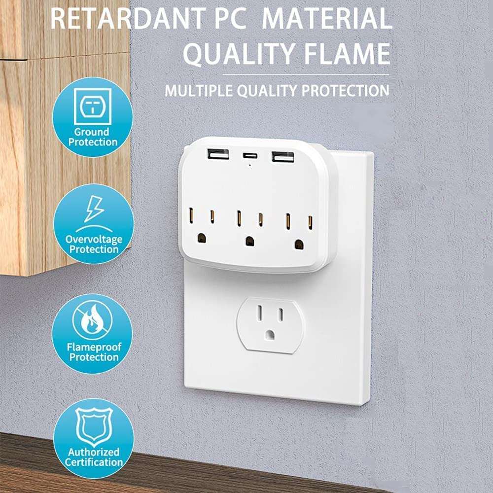 Surge Protector Converter, Outlet Extender with 3 Outlet Splitter and 3 USB Charger (1 USB C), ETL Certified USB Wall Charger Power Adapter, Multi Plug Outlets for Home, Office, School, White 4