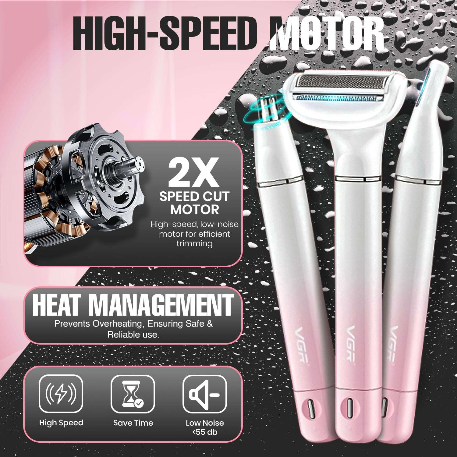 VGR Bikini Trimmer for Women | Safe & Gentle Grooming for Bikini, Underarm, Face & Body | Eyebrow & Nose Trimmer Attachments | IPX5 Waterproof | 60min Runtime | Type-C Charging (V-611) 4