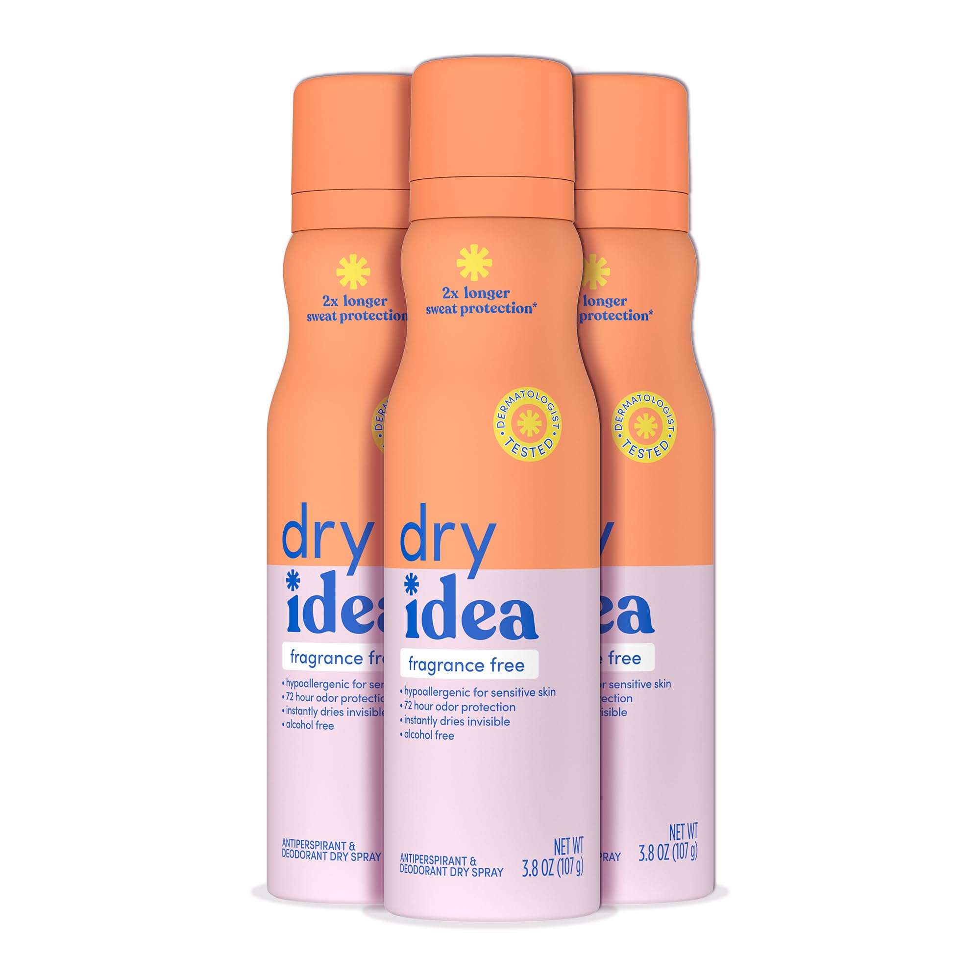 Dry Idea Dry Spray Deodorant & Antiperspirant | 2X Longer Sweat Protection | 72-Hour Odor Protection | Fragrance-Free & Hypoallergenic for Sensitive Skin, 3.8 oz. (3-Pack) 1