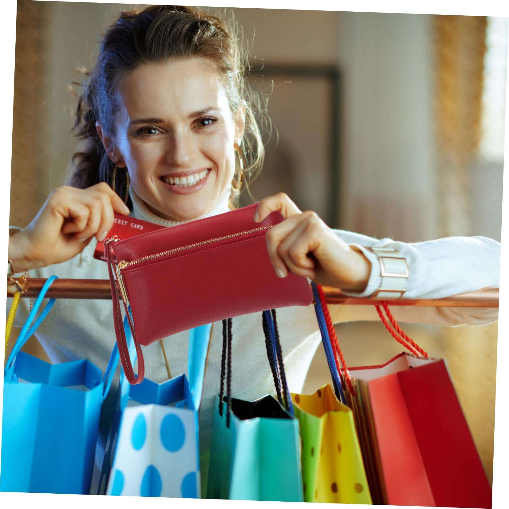 FOMIYES Woman Long Wallet with Zipper Closure Practical Storage Handbag for Ladies Red Color Multiple Card Slots Stylish Design for Everyday Use 5