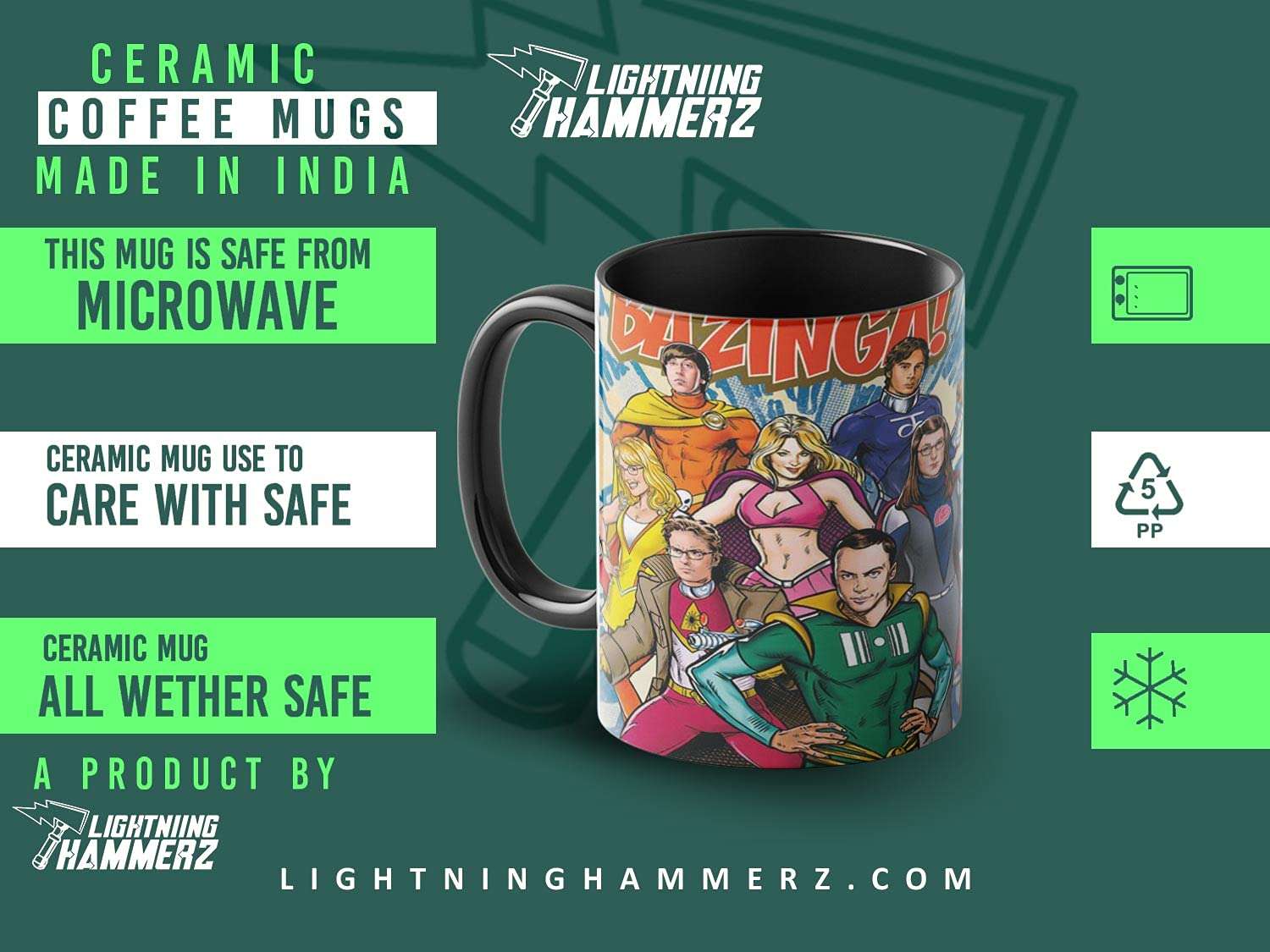Lightning Hammerz Bazinga Coffee Mug with Print | The Big Bang Theory Printed Mugs | Sheldon Coffee Mugs | Gift for Friends |330ml, Microwave & Dishwasher Safe 5