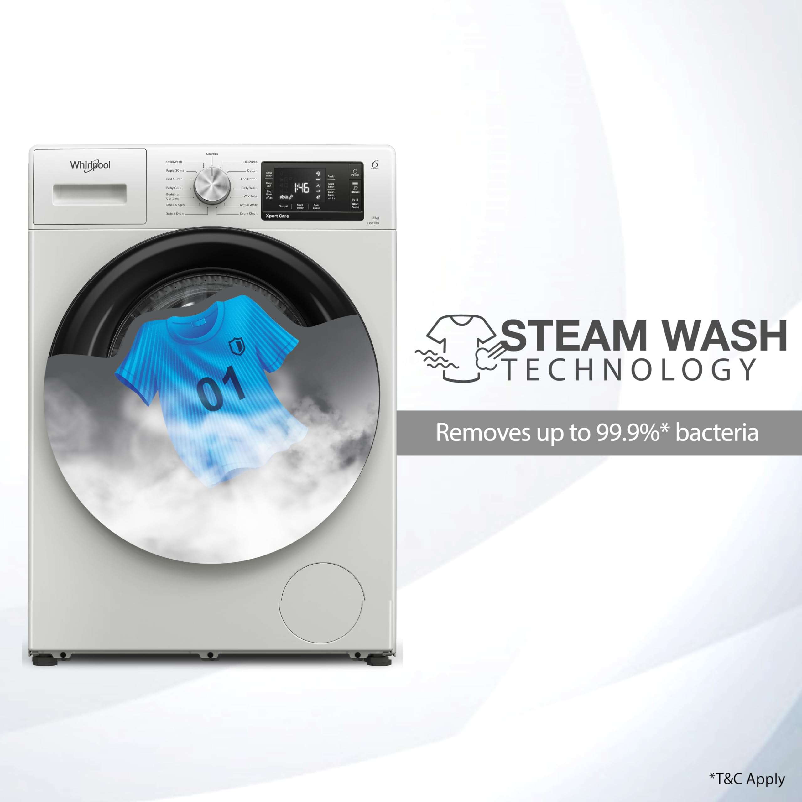 Whirlpool 8 Kg 5 Star Inverter Front Load Fully Automatic Washing Machine with In-Built Heater (XS8014BYW52E, Crystal White, 100+ Tough Stains, Steam Technology, 6th Sense Soft Move, 2024 Model) 5