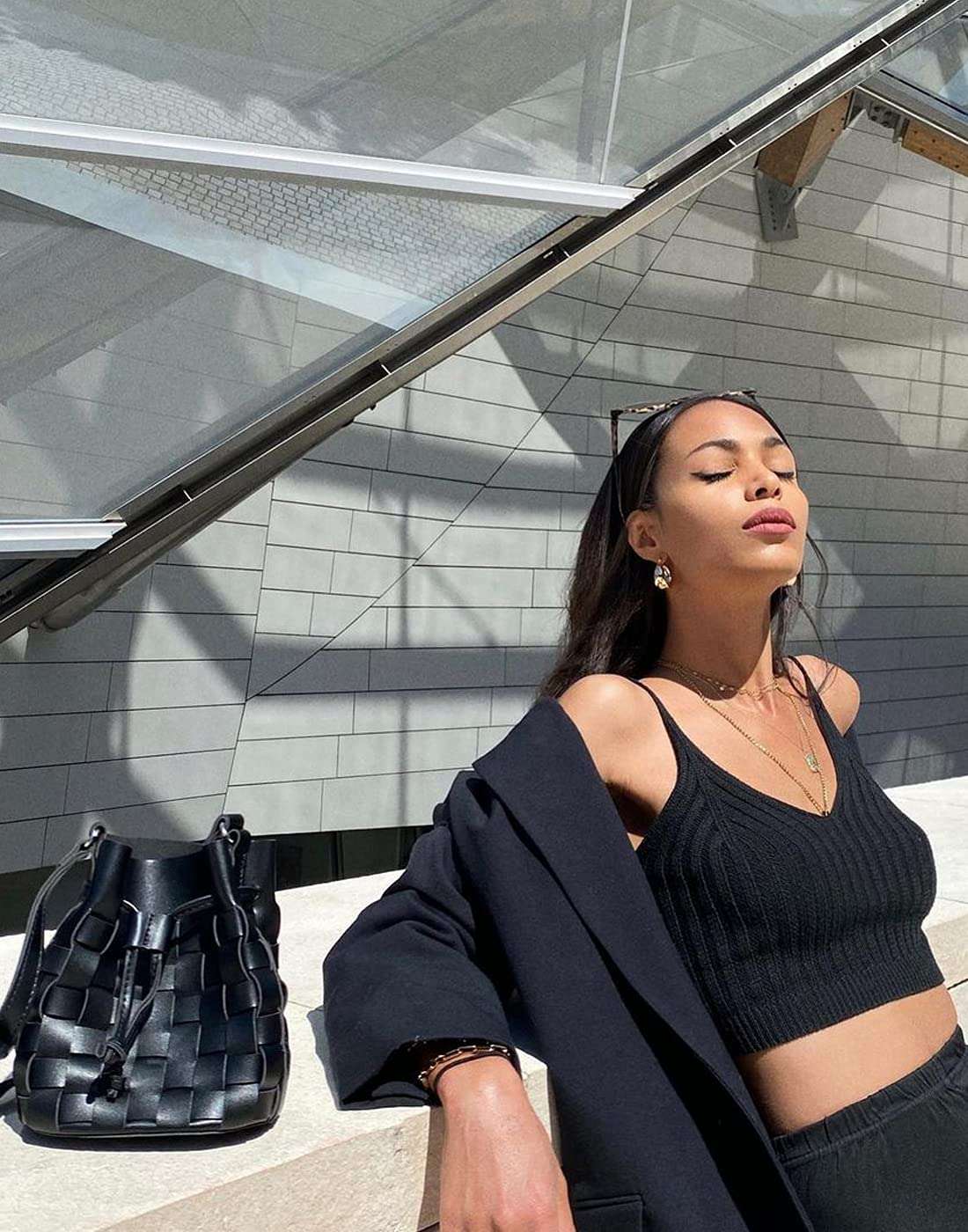 TIJN Woven Bucket Bag for Women Luxury Satchel Handbag with Vegan Leather Crossbody Bag,Black(Ailin) 2