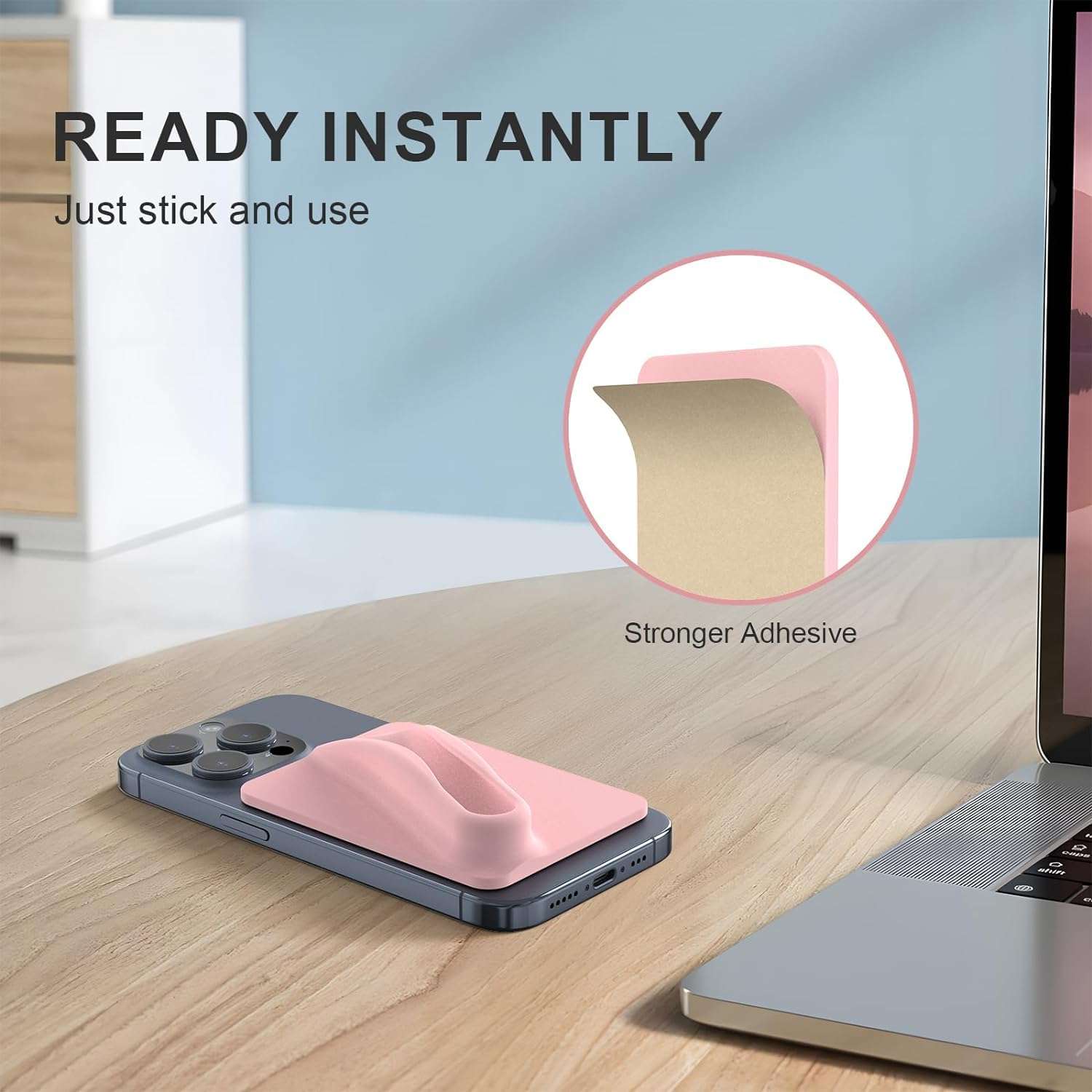 JDIRECT Lip Balm Holder for Phone, Strong 3M Adhesive Stick-On, Silky Silicone, Easy Grip, Compatable with iPhone & Android (Pink) 3