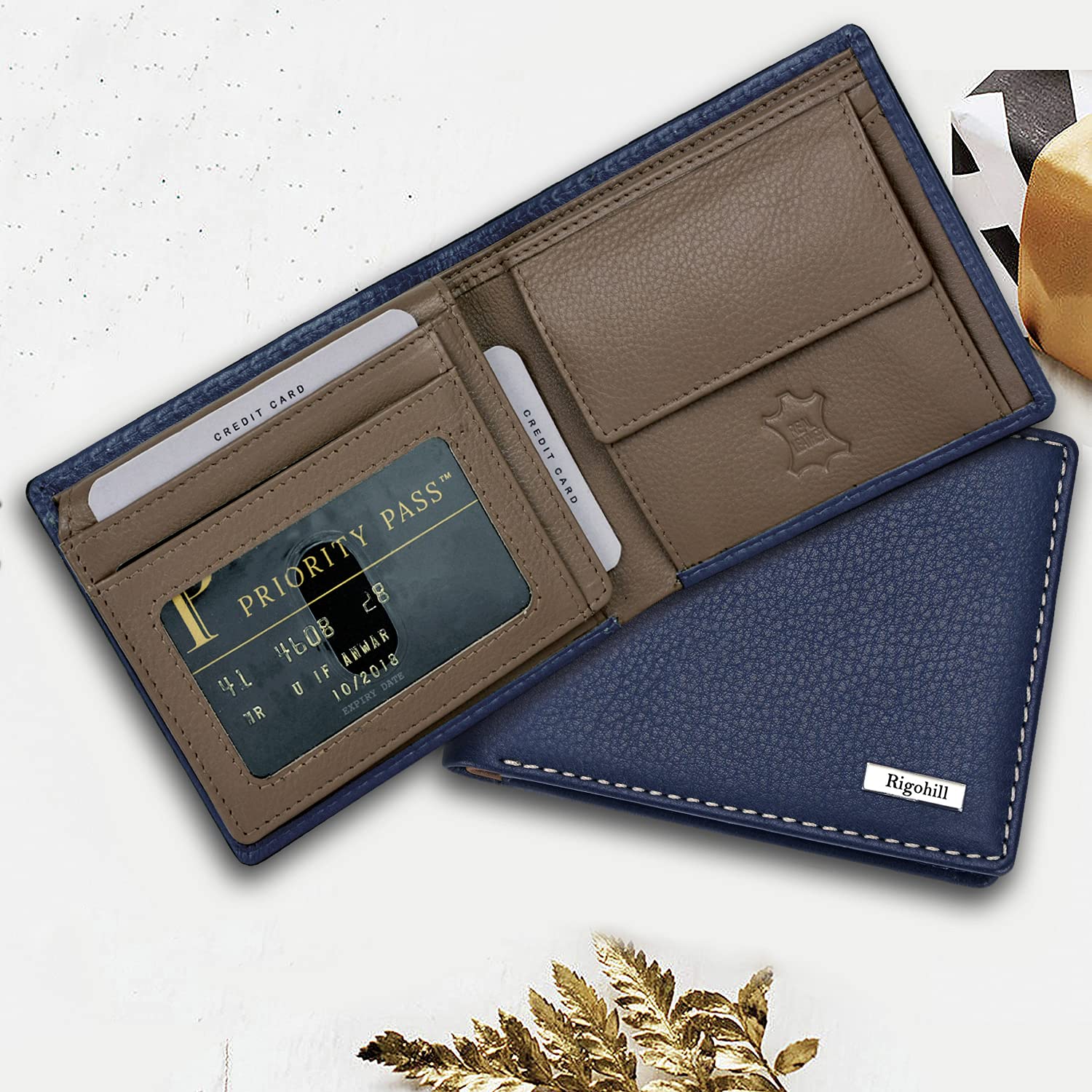 Rigohill Dusky Navy/ Mud Mens Leather Wallet | Leather Wallet for Men | RFID Mens Wallet 2